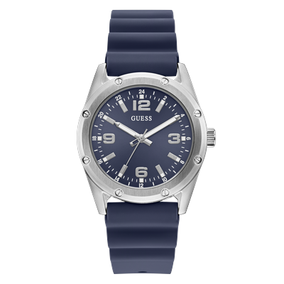 Quarzuhr GUESS "SCOTT", blau (blau, blau, silberfarben), Armbanduhren, Herren, Quarzuhr, Armbanduhr, Herrenuhr, Silikonarmband, analog