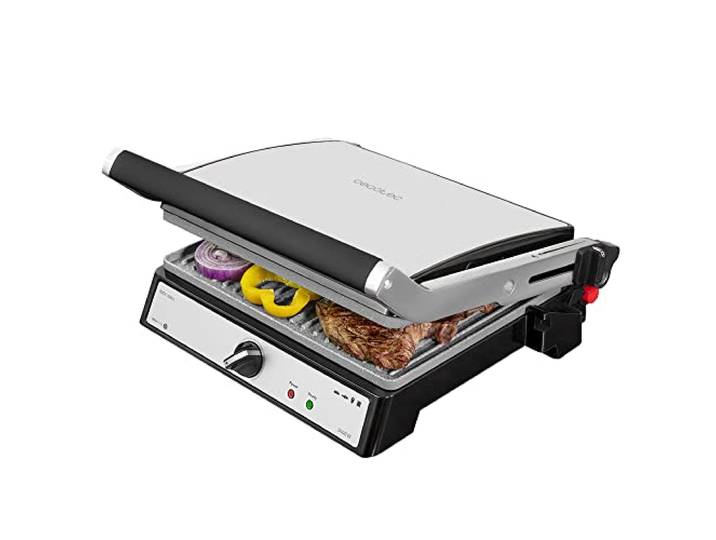 Cecotec Grill électrique Rock’nGrill 2400 UltraRapid 2400W\, revêtement en pierre RockStone\, plaque supérieure à ouverture et flottant à 180 °.