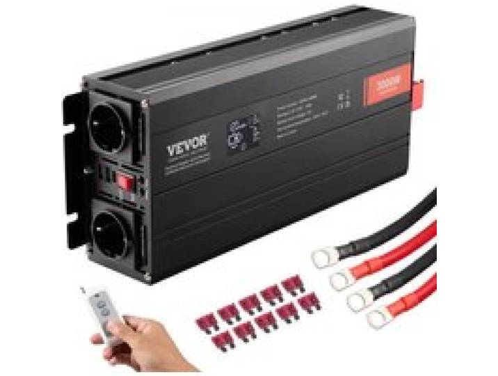 VEVOR Wechselrichter mit reiner Sinuswelle 3000W DC12V AC 230 V Spannungswandler 2 AC-Steckdosen 2 USB-Anschlüssen 1 Typ-C-Anschluss LCD-Display und Fernbedienung für große Haushaltsgeräte