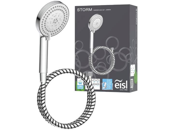 Handbrause EISL STORM , grau (chrom), H:24cm, Duschköpfe, Handbrause, wassersparend, Antikalk, 7-fach verstellbar, Wasserstoppfunktion