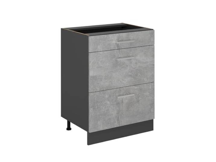 Vicco Küchenunterschrank R-Line, Beton, 60 cm 3 Schubladen · Ohne Arbeitsplatte · Höhenverst. Füße · Leichter Zugriff · Frei kombinierbar