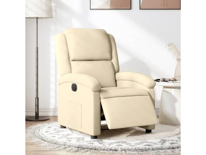 HEFZGDB Elektrischer Relaxsessel mit Liegefunktion und Seitentasche, Creme Stoffbezug, Automatische Verstellung bis 135 Grad, Bequemer Fernsehsessel mit Massagefunktion
