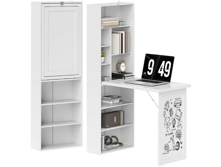 Bureau pliable avec bibliothèque 98x51x153cm blanc