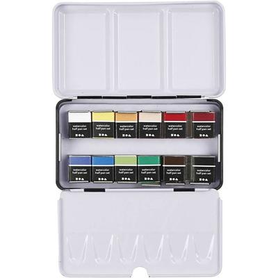 Creativ Company Aquarellkästen Art Aqua Aquarellfarbe, Standard-Farben, Halbwannen, Größe 10x15x20 mm, 12 Farben, Kreativ Box