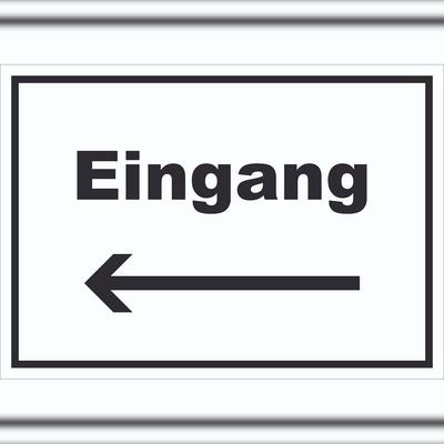 HB-Druck Eingang Schild mit Text und Richtungspfeil links Zugang Eintritt waagerecht A1 (594x841mm)