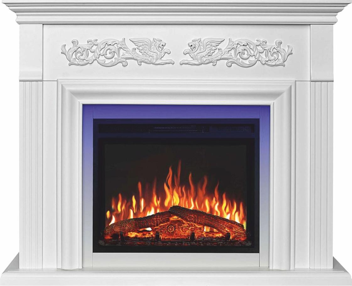 Casa Padrino Barock LED Elektrokamin Weiß 121 x 35 x H. 100 cm - Barock Möbel