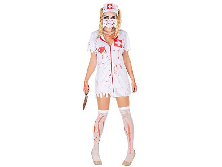 TecTake dressforfun Sexy Zombie verpleegster stretch jurk dames kostuum incl. kniekousen, mondbescherming en haarbanden (S nr. 300062)