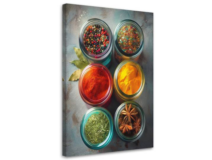 Feeby Leinwandbild Aromatische Gewürze und Kräuter 70x100cm, Mehrfarbig, Essen/Getränk, Rechteckig, 70x100 cm, Bilder & Rahmen, Bilder, Leinwandbilder