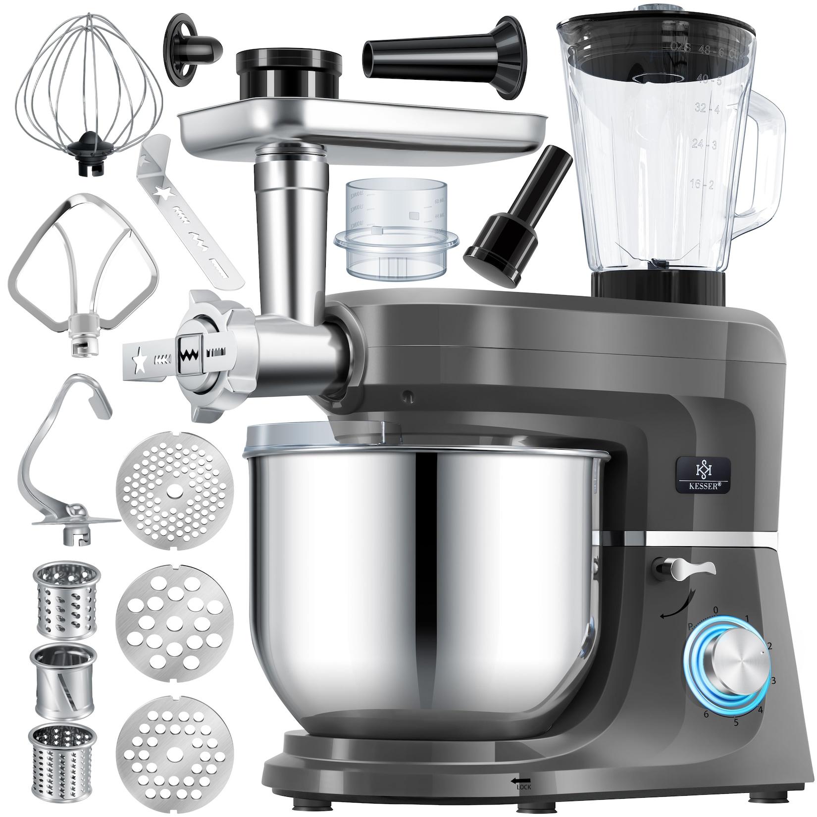 KESSER® 3 in 1 Universal Küchenmaschine K-KM 3000 mit Fleischwolf Knetmaschine Multifuntionale Rührmaschine 5,5L Schüssel mit 3 Rührwerkzeuge 1,5L Entsafter Wurst Set Pasta & Plätzchenformen