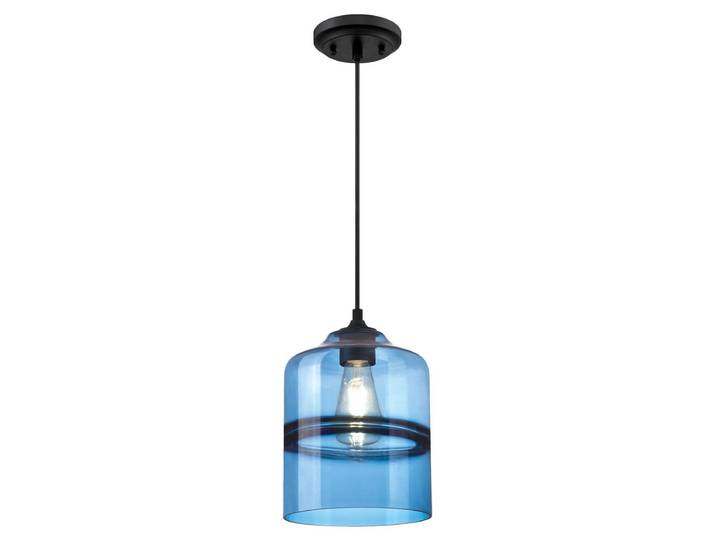 Einflammige Pendelleuchte Soren Schwarz / Saphirglas