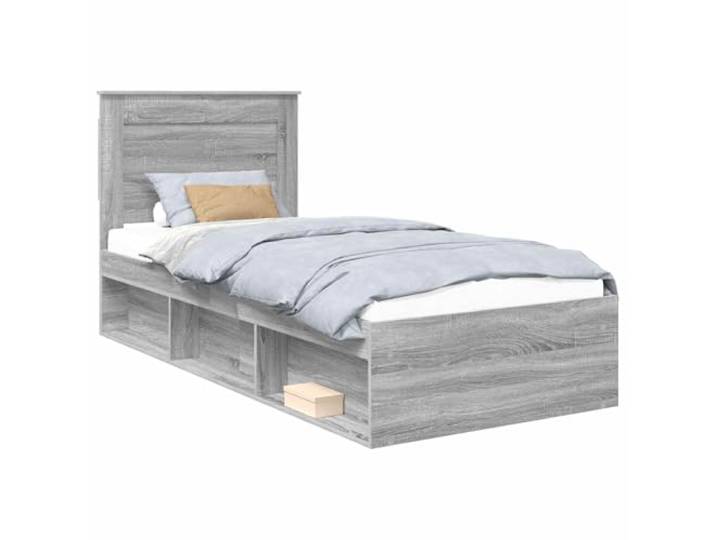 HMDNGOUT Bettrahmen 75x190 cm, Massives Holzbett Grau, Graues Bettgestell Sonoma aus Kiefernholz mit Lattenrost und Kopfteil