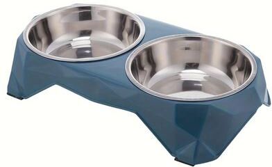 Uplifted Finds Diamond Pattern Stainless Steel Double Pet Bowl blue
