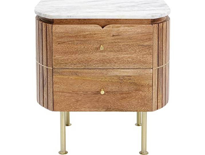Kare Design Kommode Grace, Braun, 55x51x36 cm, Nachttischschrank, Marmor Deckplatte, Mangoholz, Klein, Schlafzimmer