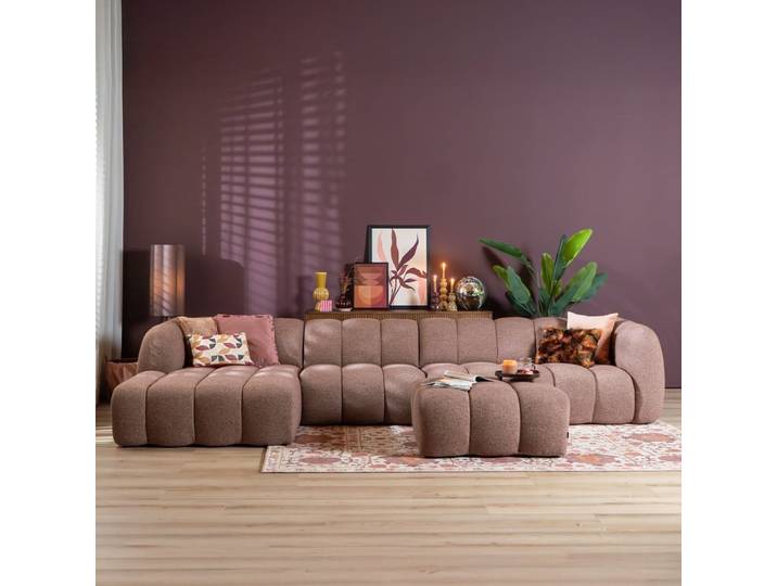 Bronx71 Ecksofa Luca XL aus Bouclé-Stoff rot/rosa links