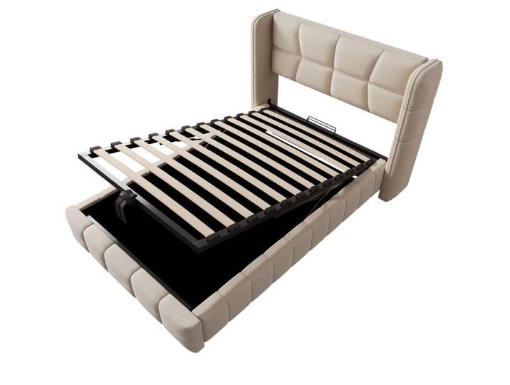 Lit coffre rembourré 90 x 200 cm beige
