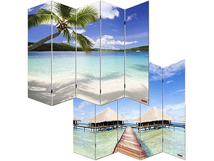 Mendler Foto-Paravent M68 - 170x200cm Strand Paravent, Raumteiler, Trennwand