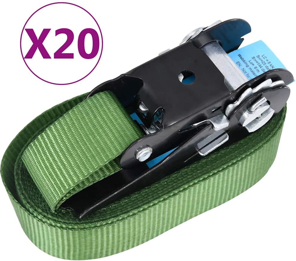 vidaXL Sangles d’arrimage à cliquet 20 pcs 800 daN 6 m Vert