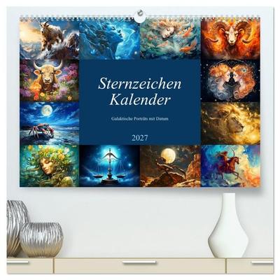 Sternzeichen-Kalender - Galaktische Porträts mit Datum (hochwertiger Premium Wandkalender 2027 DIN A2 quer), Kunstdruck in Hochglanz