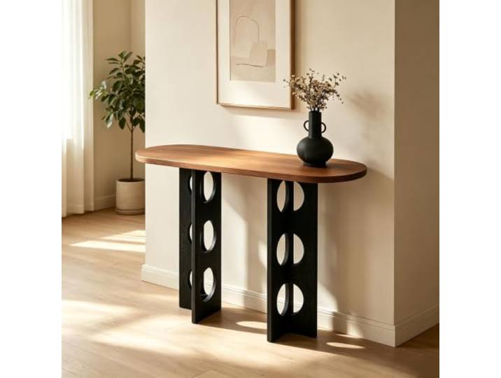 LEUBDIBR Moderner Massivholz‑Konsoltisch, schmaler Eingangstisch für Flur Hochwertiges Massivholz, E0‑Klasse geruchsarme Lackierung, schlankes Raumdesign(Walnut+Black,120cm/47.2in)