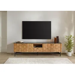 TV-Board Akazie 200x40x55 natur lackiert / Marmor schwarz LONDON #106