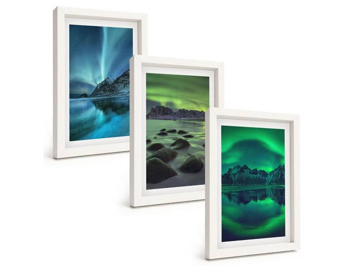 Tulup Bilder SET 3er Set - 20x30 cm Weißer Rahmen - Winterlandschaft der Aurora borealis, Kunststoff, Rechteckig, 20x30 cm, gerahmt, Bilder & Rahmen, Bilder