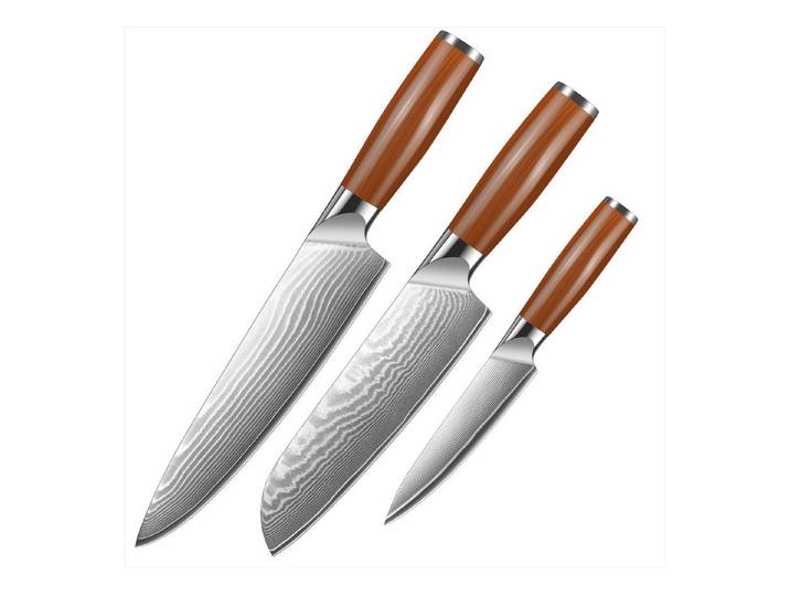 KingLux Damastmesser 3tlg. Damaststahl Fleischmesser Set Klingenlänge 12.4cm-19 cm, ergonomisch geformt, Damaststahl