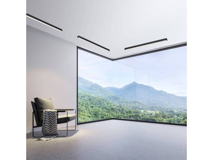 PURE LED Deckenleuchte Lines Straight, dimmbar, schwarz, für Wohn- / Esszimmer, Aluminium, Modern