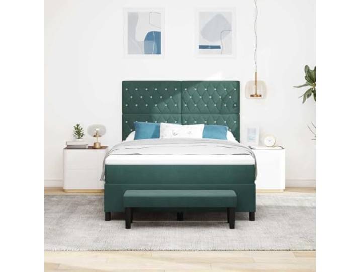 KTHLBRH Doppelbett 140 x 200 cm Samt Dunkelgrün Struktur aus Holz, Matratze aus mittelfestem Schaumstoff, modernes Design
