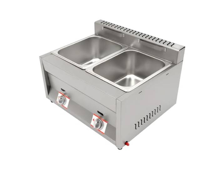 Bepritm Kommerzieller Speisenwärmer, Gasfritteuse, Catering, Speisenwärmer, Dampftisch, Arbeitsplatte, Edelstahl-Heiztopf für Partys, Catering, Restaurants, Buffet (2 Pan)