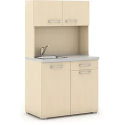 Büroküche PRIMO mit Spülbecken und Mischbatterie, Birke