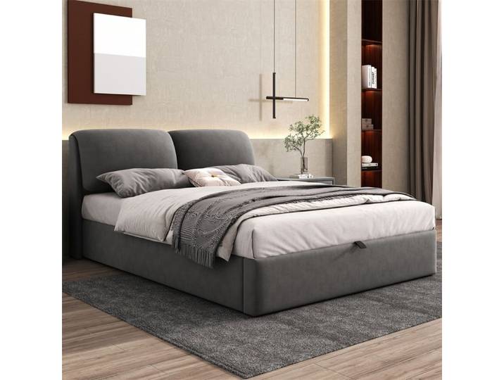 Lit coffre adulte - YEHTOKHOME - Lit coffre 140x200 cm - 3 tiroirs - Sommier à lattes - Velours gris