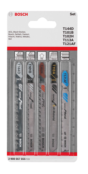 Bosch 5-tlg. Stichsägeblatt-Set Allrounder, T-Schaft 2608667856