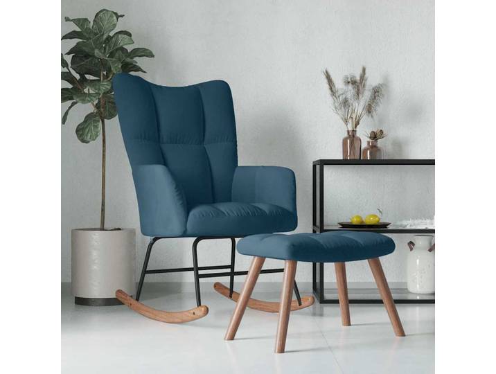 vidaXL Schaukelstuhl mit Hocker Blauer Samt