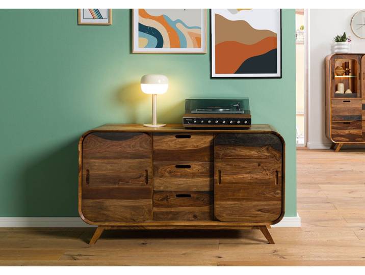 Sideboard Sheesham 134x40x75 dunkelbraun lackiert MAILAND #201