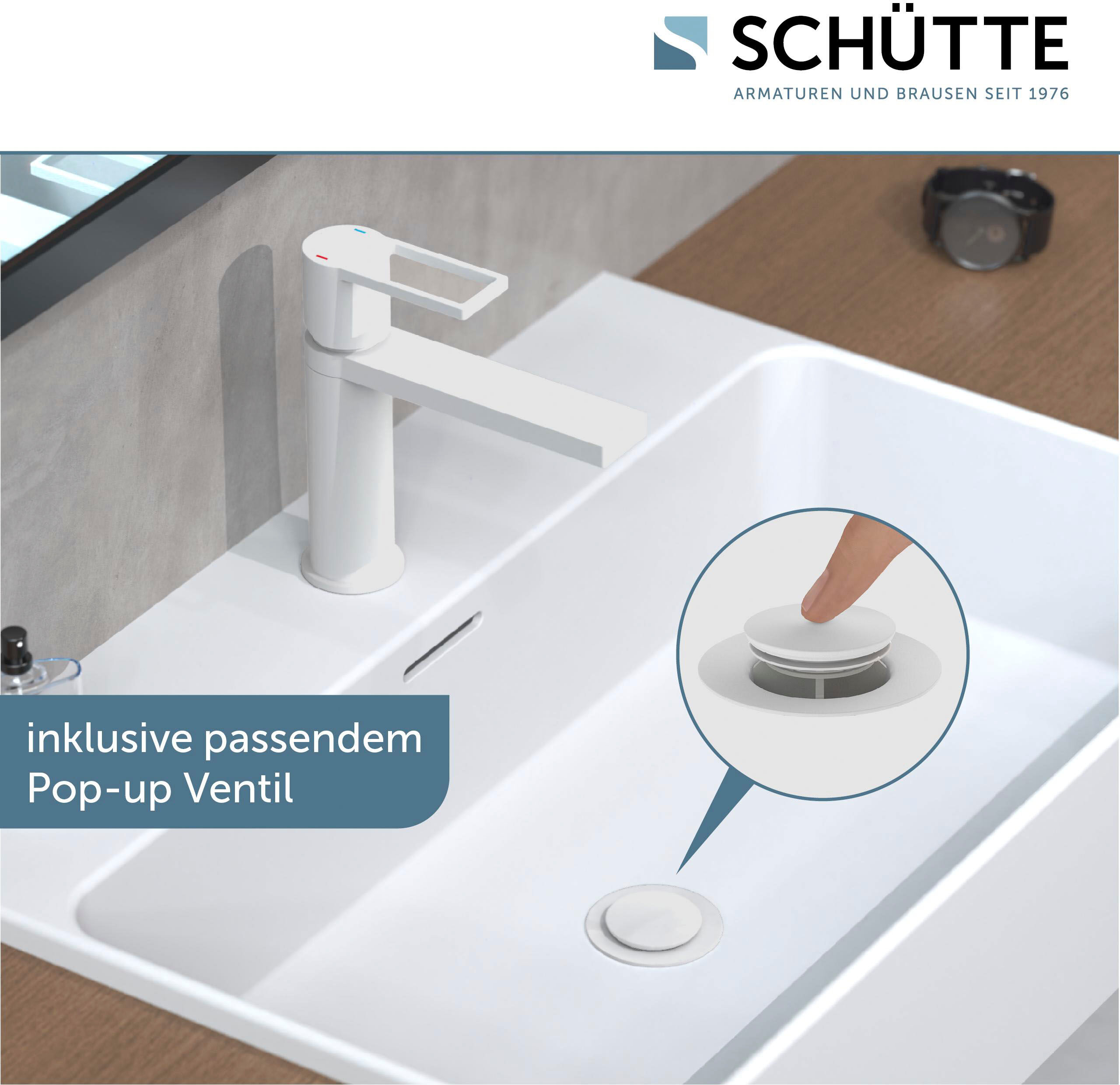 Waschtischarmatur SCHÜTTE "MANHATTAN", weiss (weiß matt), Hochdruck, Messing, Armaturen, Waschtischarmatur, Verbrühschutz, wassersparend, Marken-Mischüse weiß matt Hochdruck