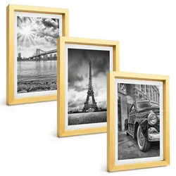 BILDER SET 3er Set - 20x30 cm Goldrahmen - Stadtansichten, Brücken, Eiffelturm