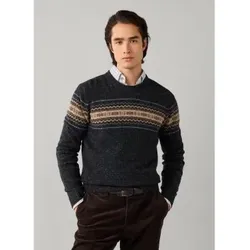 Hackett London für Herren. HM7000269 Grauer Fairisle-Pullover (S), Lässig, Wolle, Klassisch