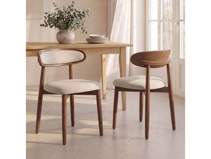 COLAMY Lot de 2 Chaises en Bois Massif Chaises Scandinaves avec Dossier Ergonomique et Assise Rembourrée Beige