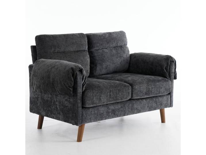 Canapé deux places en velours corail doux style médiéval pieds imitation bois 124 × 70 × 85 cm Noir