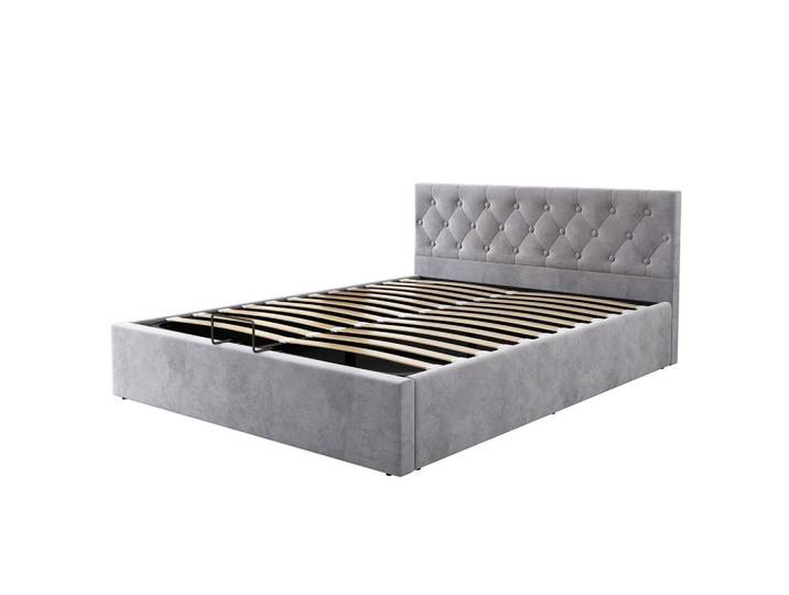 ComfortXL Stauraumbett 140/200 cm De-00071, in Grau, hydraulischem Lattenrost, Metall, 140x200 cm, Schlafzimmer, Betten