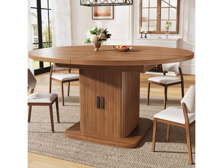 MEUBLIV Table à manger extensible ovale avec rangement intégré MDF et métal couleur bois