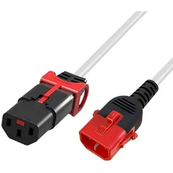 ACT Powercord C13 - C14 Dual IEC LOCK white 2 m (2 m), Stromkabel, Weiss