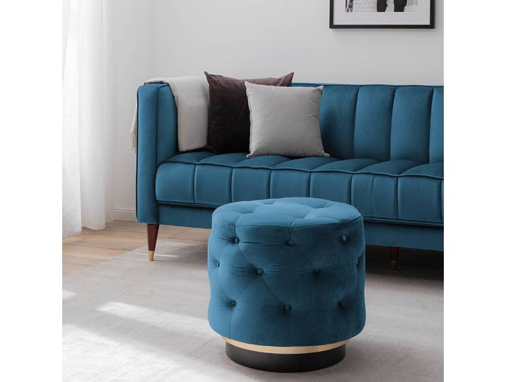 Repose-pieds Redmond I 48 x 44 x 48cm Bleu Velours Ravi: Bleu marine