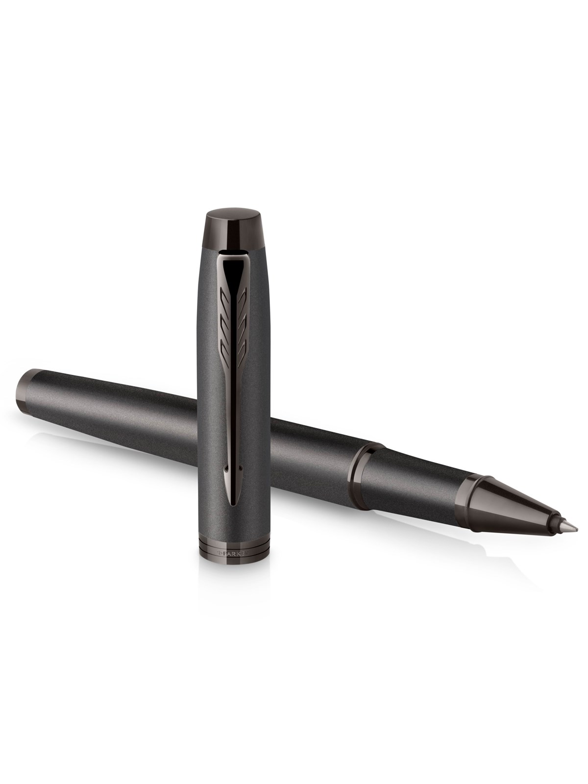 Parker IM Monochrome Rollerball | schwarze Tinte | Oberfläche und Zierteile in Dunkelgrau-Metallic | feine Spitze | Geschenkbox