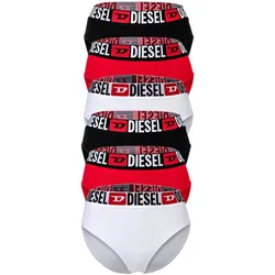 DIESEL Damen Highwaist-Slips, 6er Pack - SAM-D-CORE, Cotton Stretch, Logobund Schwarz/Rot/Weiß / M