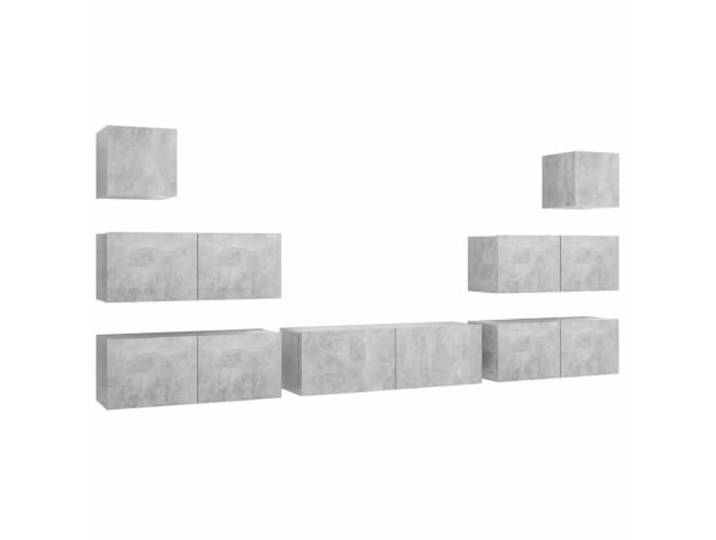 LMTYOENFG 7-TLG. TV-Schrank-Set Wandmontage Betongrau Holzwerkstoff Moderne hängende Wohnzimmermöbel im Betondesign bieten flexiblen Stauraum für Ihr Heimkino und Schlafzimmer.