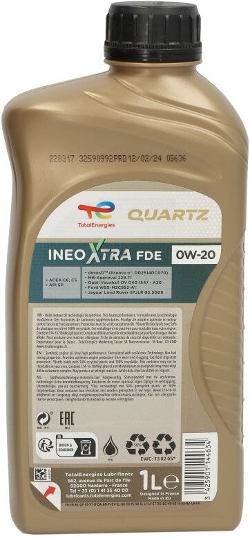 Moottoriöljy Totalenergies 2228317 Quartz Xtra 0w20 1l
