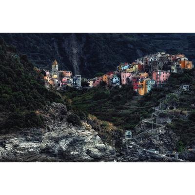 Fototapete PAPERMOON "Photo-Art PIET FLOUR, DORF-IN DEN FELSEN-", bunt, B:3,5m L:2,6m, Vlies, Tapeten