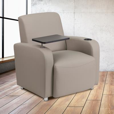 Flash Furniture LeatherSoft Guest Chair with Tablet Arm, Front Wheel Casters and Cup Holder