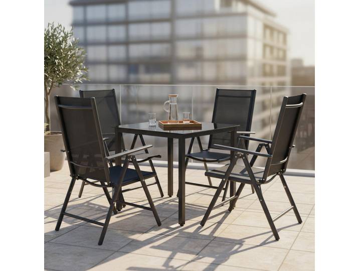 Gardenson Gartengarnitur, Schwarz, Metall, 5-teilig, Stuhl klappbar, Gartenmöbel, Gartengarnituren, Gartenmöbel-Sets